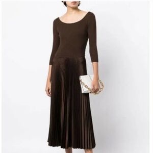 POLO RALPH LAUREN accordion pleated satin sweater dress XXS chocolate brown